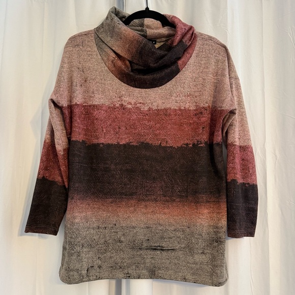 David Cline Ombre Cowl Neck Tunic Top Textured Knit Women’s Medium - Picture 2 of 12